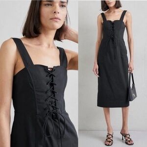 Staud | Sutton Lace up Corset Midi Dress in Black, size 8